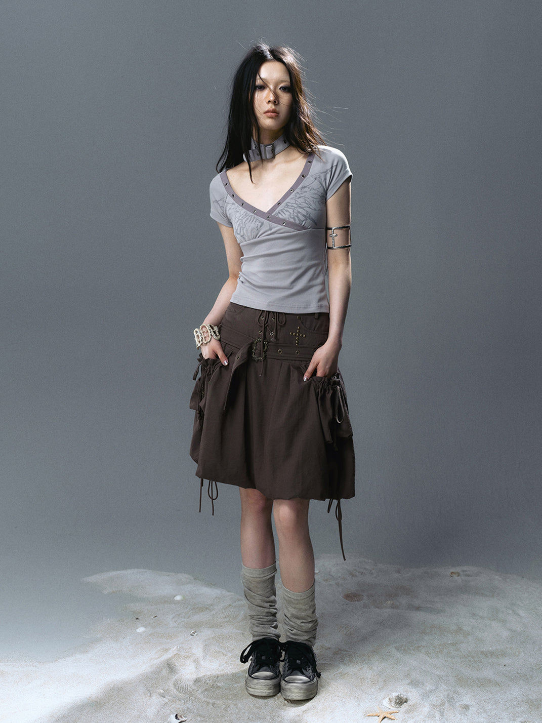 CestNous|High Waist Studded Cargo Bubble Skirt-Black - PSYLOS 1, CestNous|High Waist Studded Cargo Bubble Skirt-Black, Skirt, CestNous, PSYLOS 1
